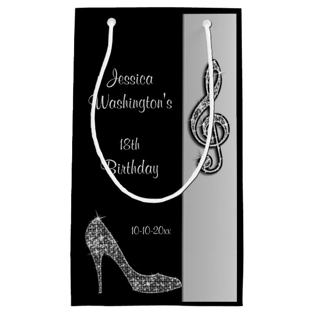 Silver Stiletto & Treble Cleft 18th Birthday Small Gift Bag (Front)