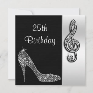Silver Stiletto & Treble Cleft 25th Birthday Invitation
