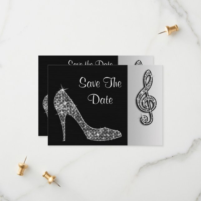 Silver Stiletto & Treble Cleft 40th Save The Date (Front/Back In Situ)