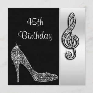 Silver Stiletto & Treble Cleft 45th Birthday Invitation