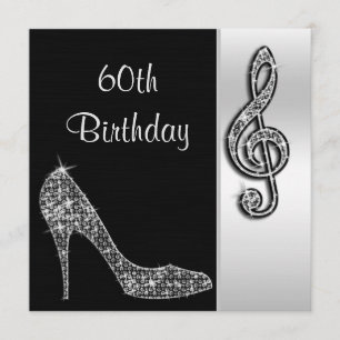 Silver Stiletto & Treble Cleft 60th Birthday Invitation
