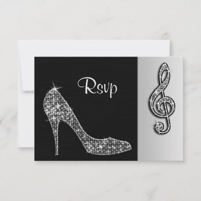 Silver Stiletto & Treble Cleft RSVP Card (Front)