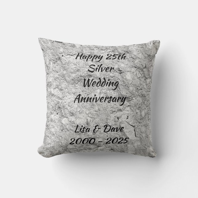 Silver Stone 25th Silver Wedding Anniversary Cushion (Front)