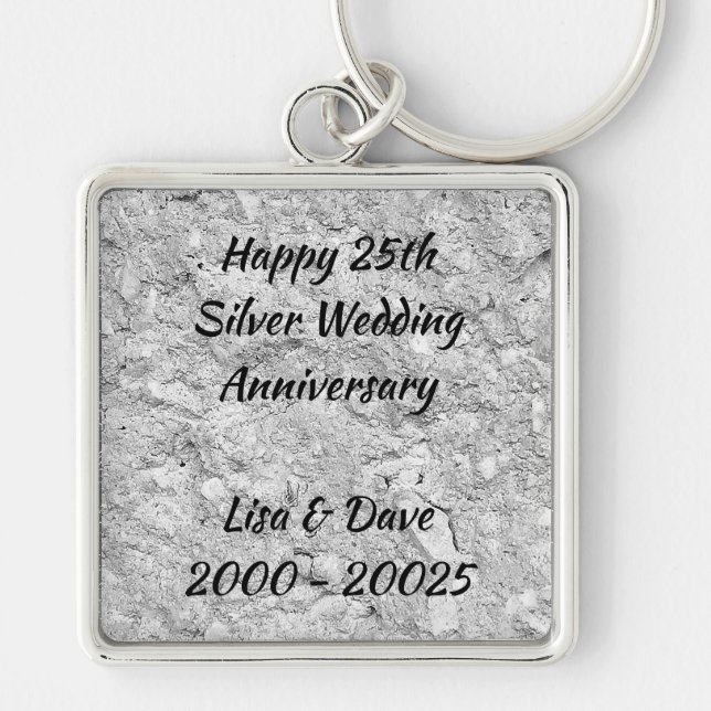 Silver Stone 25th Silver Wedding Anniversary Key Ring (Front)