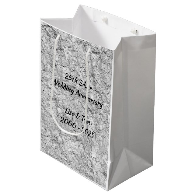 Silver Stone 25th Silver Wedding Anniversary Medium Gift Bag (Front Angled)