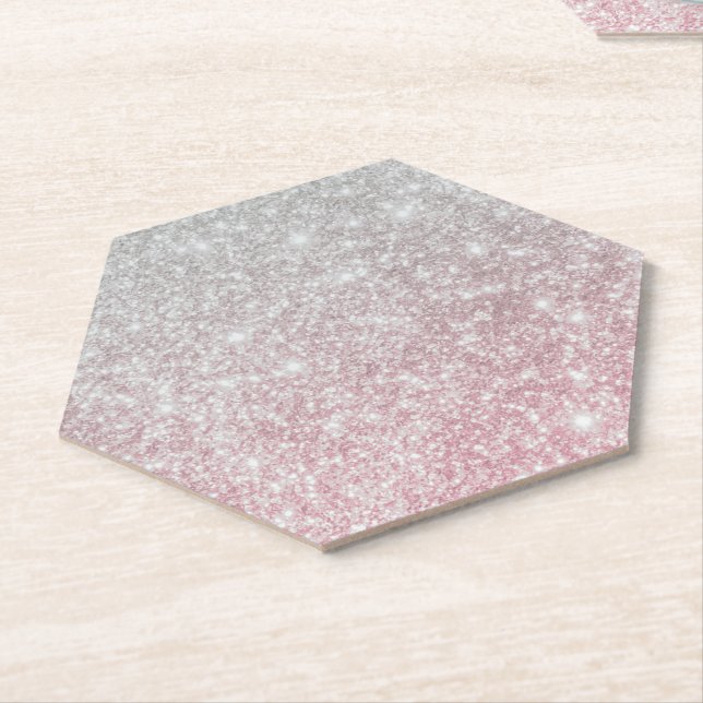 Silver Stone Gary Gold Marble Purple Glitter Paper Coaster (Angled)