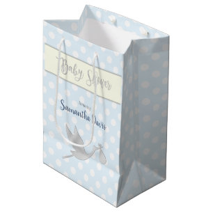 Silver Stork Baby Boy Baby Shower Medium Gift Bag
