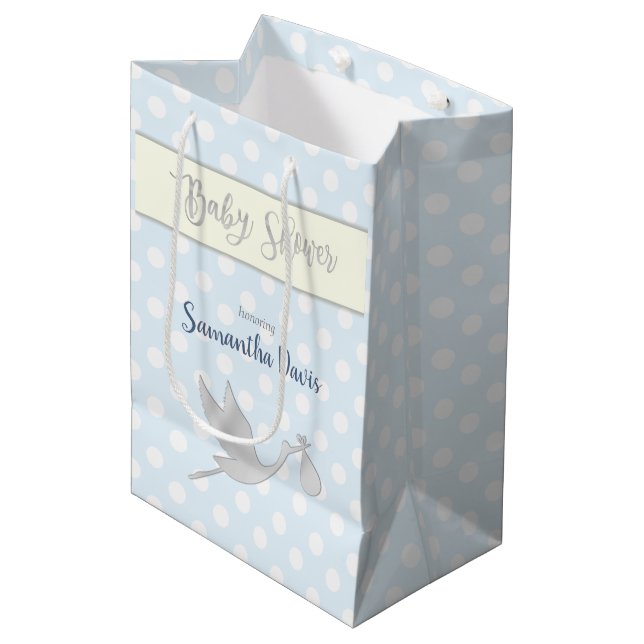 Silver Stork Baby Boy Baby Shower Medium Gift Bag (Front Angled)