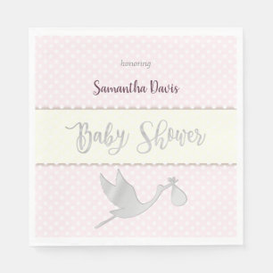 Silver Stork Baby Girl Baby Shower Napkin