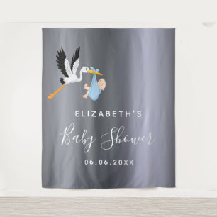 Silver stork blue boy baby shower tapestry