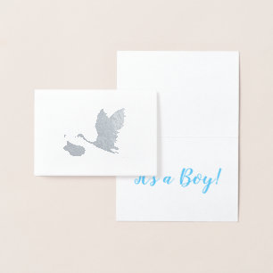 Silver Stork with Baby It's a Boy Announcement