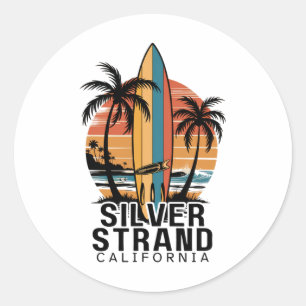 Silver Strand Beach California Surfing Surfer Classic Round Sticker