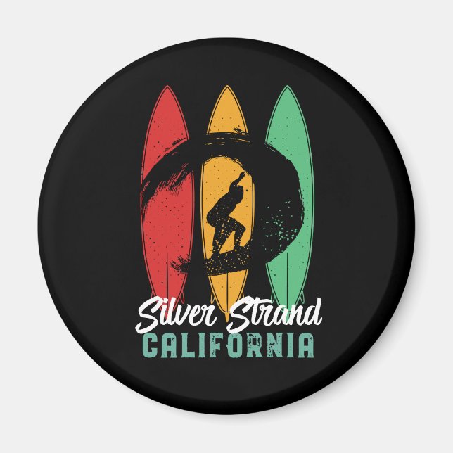 Silver Strand California Beach Retro Surfing Magnet (Front)