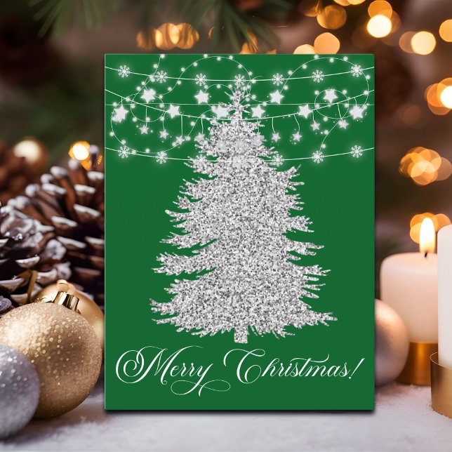 Silver String Light Christmas Tree Merry Christmas Holiday Postcard (Creator Uploaded)