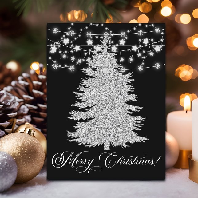 Silver String Light Christmas Tree Merry Christmas Holiday Postcard (Creator Uploaded)