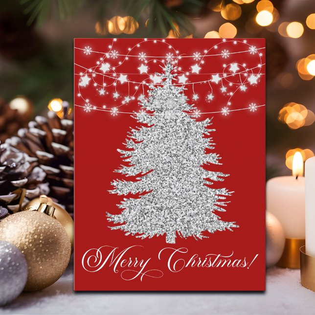 Silver String Light Christmas Tree Merry Christmas Holiday Postcard (Creator Uploaded)