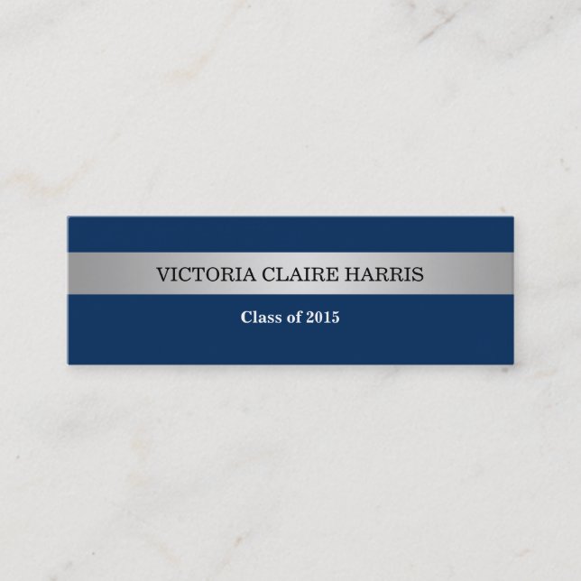 Silver stripe blue class year graduate name card (Front)