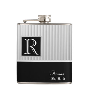 Silver Stripe Monogram Hip Flask