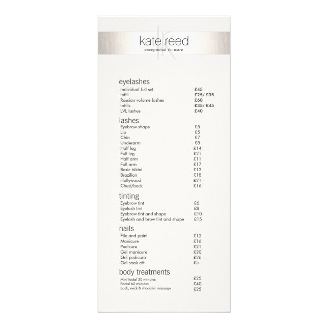 Silver Stripe Monogram Salon Spa Price List Menu (Front)