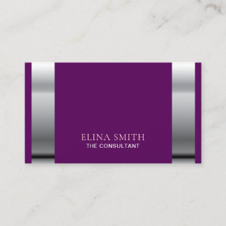 Silver Stripe Purple Minimal Modern Consultant Business Card