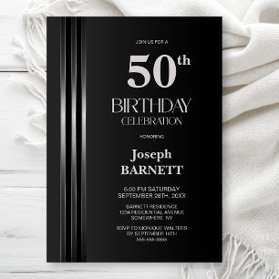 Silver Striped Black Grey 50th Birthday Party Invitation