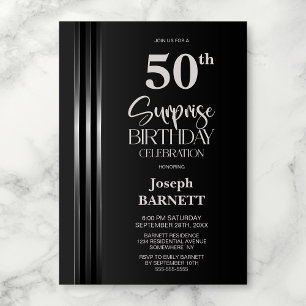 Silver Striped Black Grey 50th Surprise Birthday Invitation