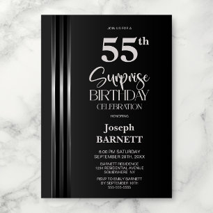 Silver Striped Black Grey 55th Surprise Birthday Invitation