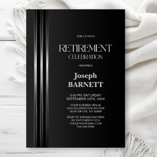 Silver Striped Black Grey Retirement Party Invitation
