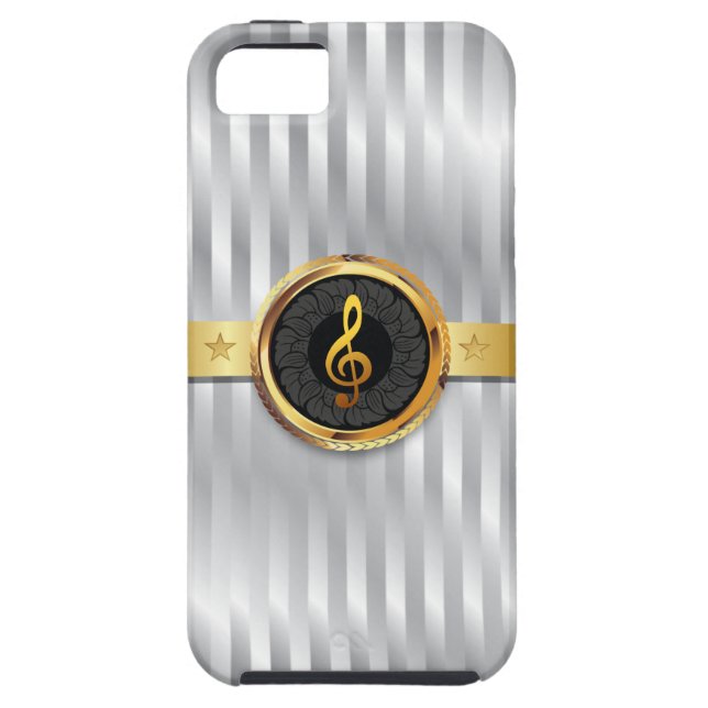 Silver Stripes Gold Music Symbol iPhone 5 Case (Back)