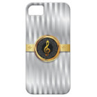 Silver Stripes Gold Music Symbol iPhone 5 Case