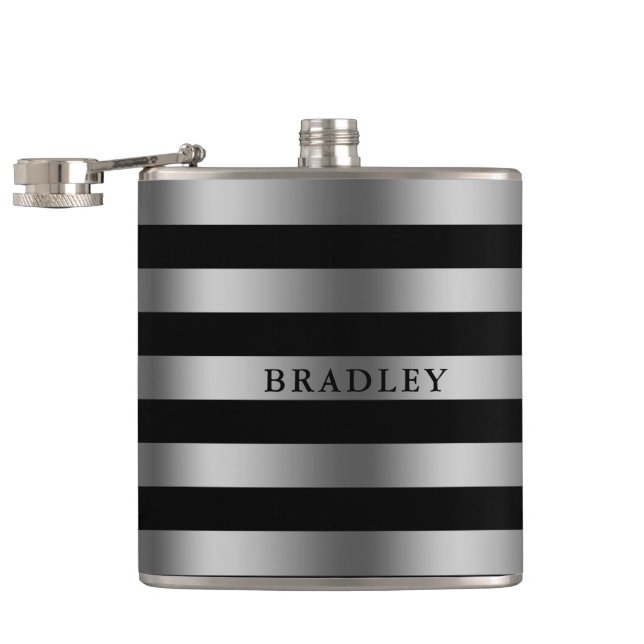 Silver Stripes  Hip Flask (Opened)