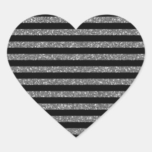 Silver Stripes on Black Decor Heart Sticker