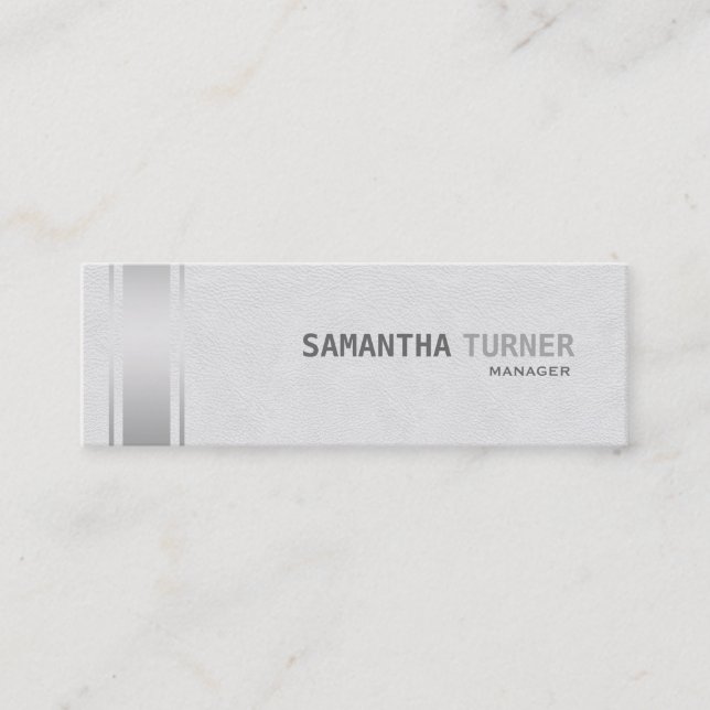Silver Stripes White Leather Professional Custom Mini Business Card (Front)