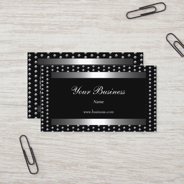 Silver studs Black Elegant Classy Business Card (Front/Back In Situ)
