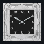Silver Style Art Deco Square Wall Clock<br><div class="desc">I had originally made this Art Deco design for something else,  but I also think it makes a great clock as well. This clock has a silver style surround with black square inner for the clock numerals. This makes a lovely clock for any home.</div>