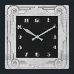 Silver Style Art Deco Square Wall Clock<br><div class="desc">I had originally made this Art Deco design for something else,  but I also think it makes a great clock as well. This clock has a silver style surround with black square inner for the clock numerals. This makes a lovely clock for any home.</div>