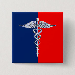 Silver Style Caduceus Medical Symbol League 15 Cm Square Badge