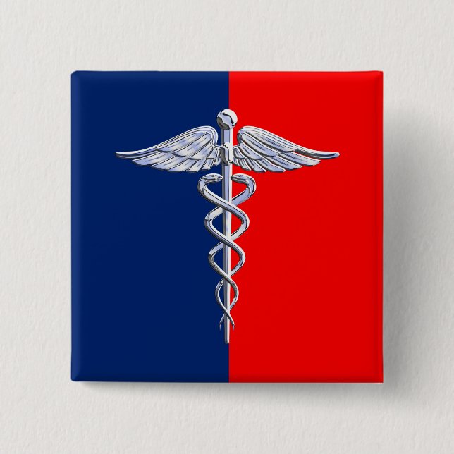 Silver Style Caduceus Medical Symbol League 15 Cm Square Badge (Front)