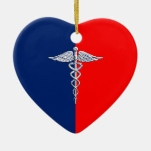Silver Style Caduceus Medical Symbol League Ceramic Tree Decoration