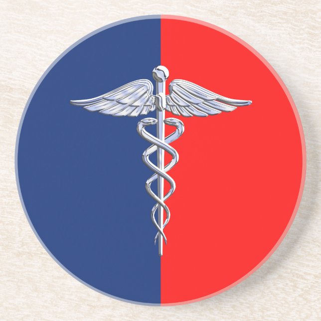 Silver Style Caduceus Medical Symbol League Coaster (Front)