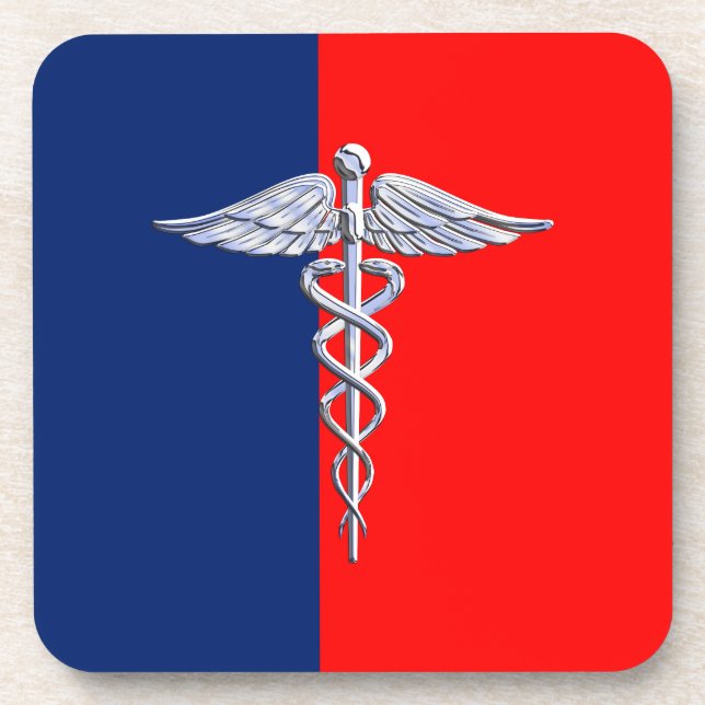 Silver Style Caduceus Medical Symbol League Coaster (Front)