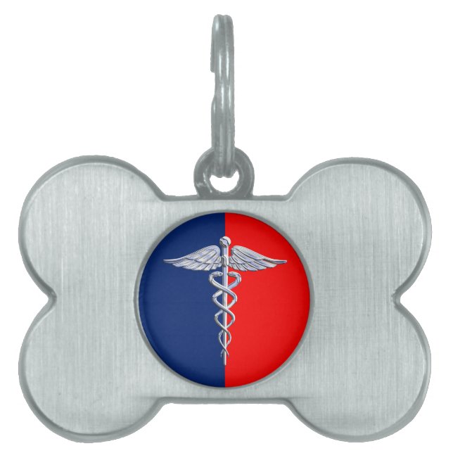 Silver Style Caduceus Medical Symbol League Pet Tag (Front)