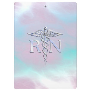 Silver Style RN Caduceus Medical Mother Pearl Clipboard