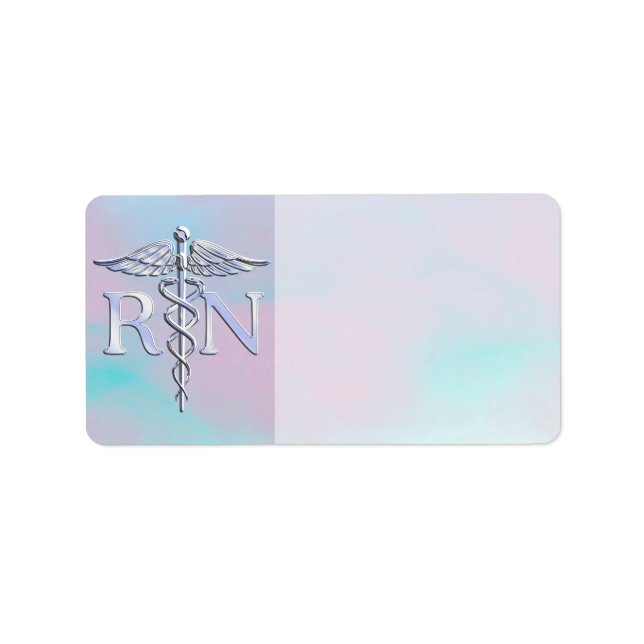 Silver Style RN Caduceus Medical Mother Pearl Label (Front)