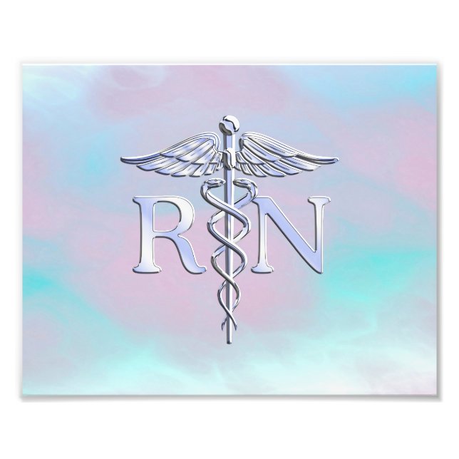 Silver Style RN Caduceus Medical Mother Pearl Photo Print (Front)