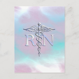 Silver Style RN Caduceus Medical Mother Pearl Postcard
