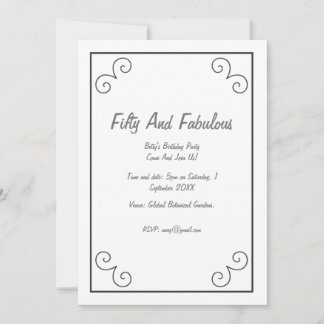 Silver Stylish Frame Fifty And Fabulous Birthday  Invitation