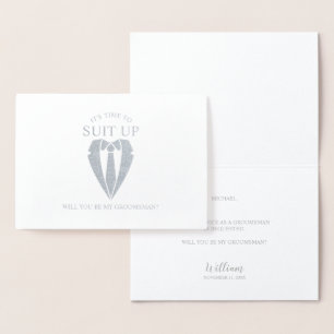 Silver Suit Personalised Groomsman Proposal Foil Card
