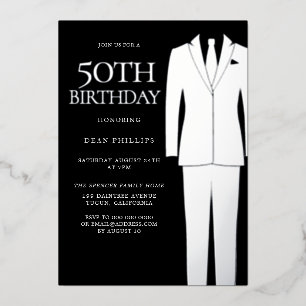 Silver Suit & Tie Black Mens 50th Birthday Party