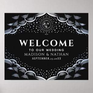 Silver Sun & Moon Tarot Card Wedding Welcome Sign